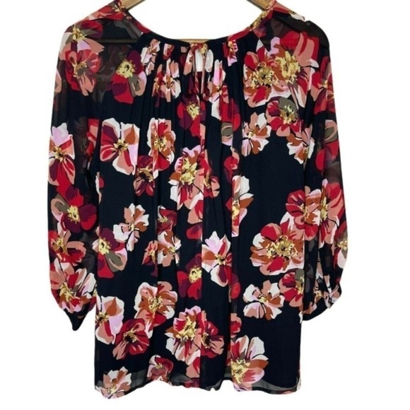 Madewell Tie-back Bubble Sleeve Flowy Top Rose Classic Black Size Small - Picture 2 of 8